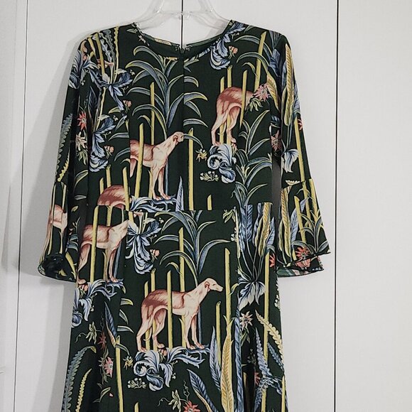 Ann Taylor Dress Womens Size 4 Green Flowers and dog Pattern - Picture 2 of 5